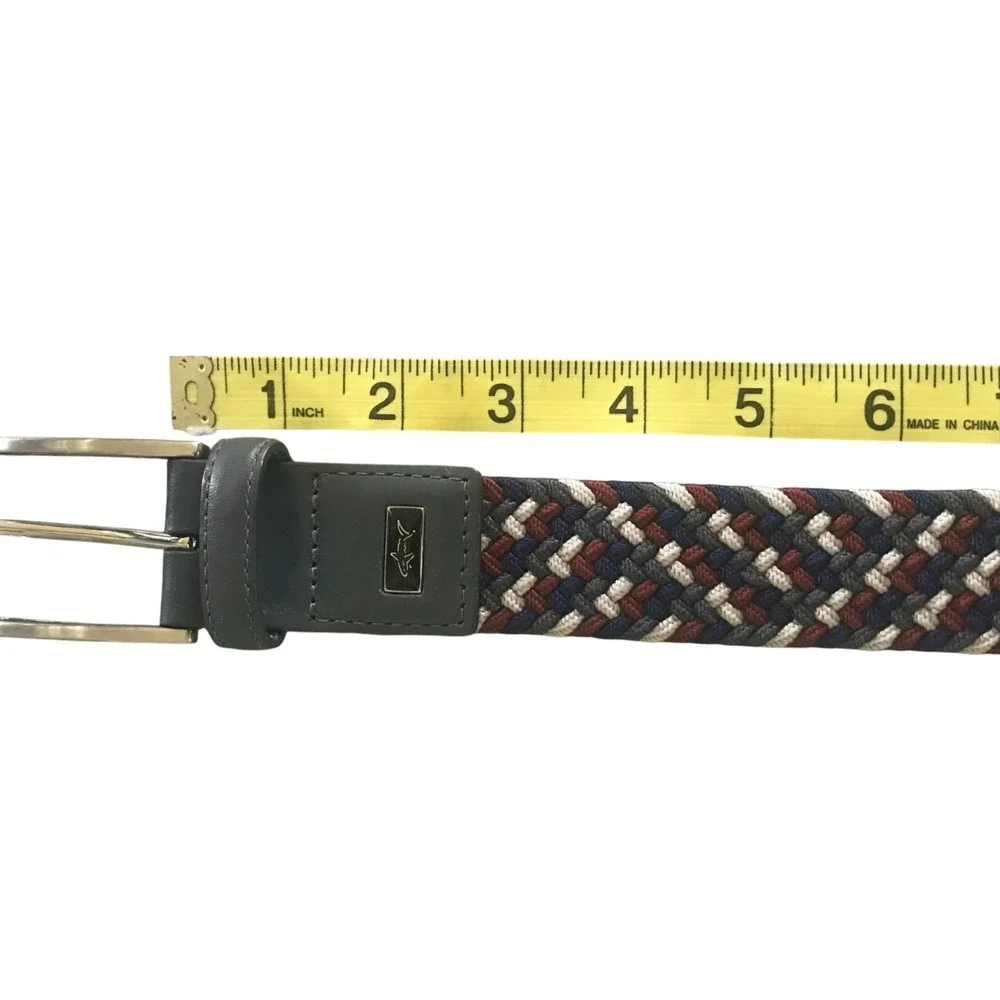 Greg‎ Norman Mens Stretch Golf Belt Size 38 Gray Leather Woven Multicolor Preppy